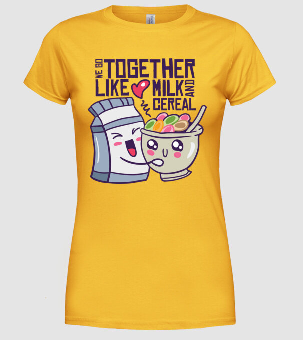 Mergem împreună ca laptele și cerealele model galben pe tricou