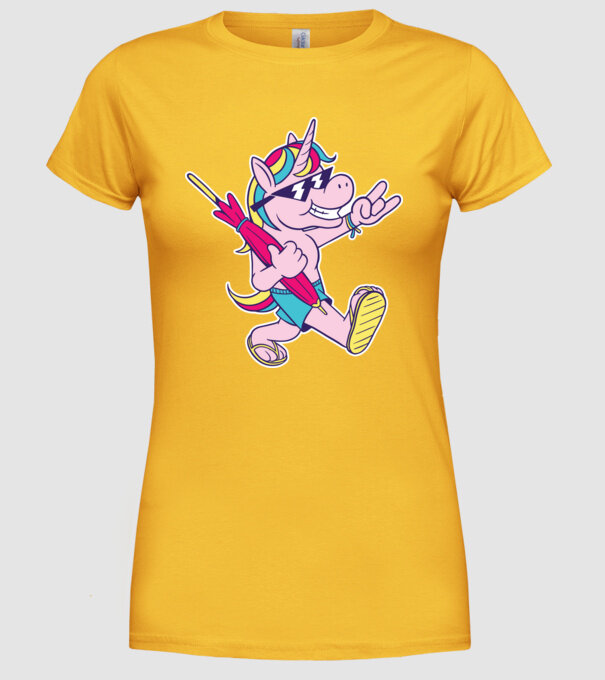 Unicorn În vacanță model galben pe tricou