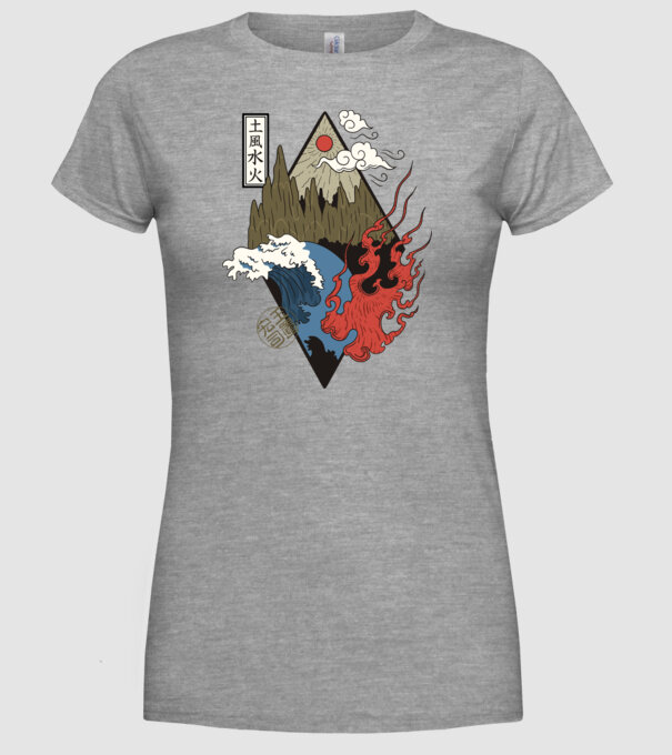 4 Elemente - Foc, Apă, Pământ, Aer model gri pe tricou