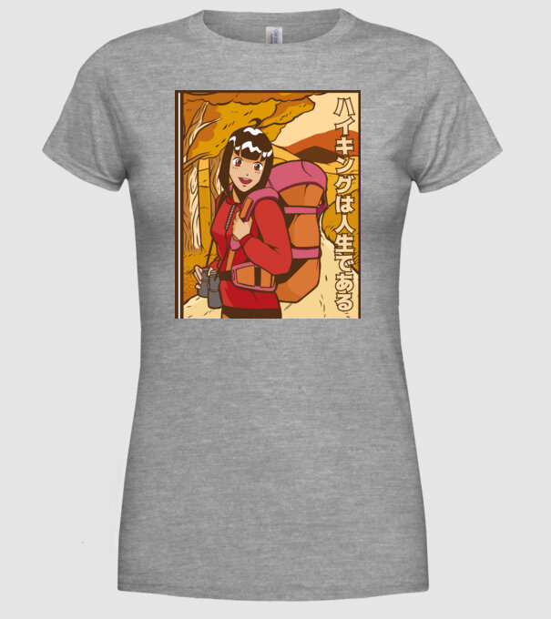 Anime fată Excursionistă model gri pe tricou