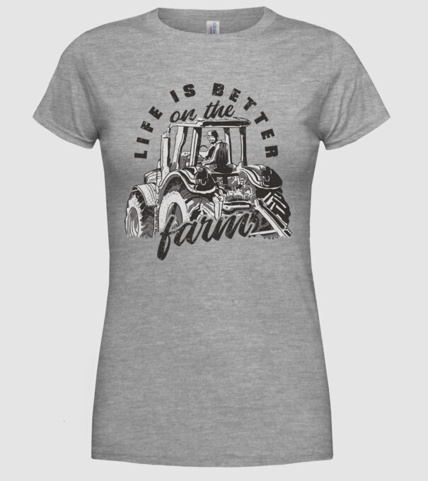 Viața este mai bună la fermă cu tractor model gri pe tricou