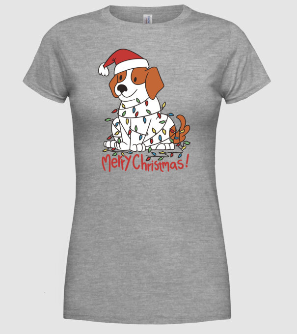 Beagle Crăciun Fericit! model gri pe tricou