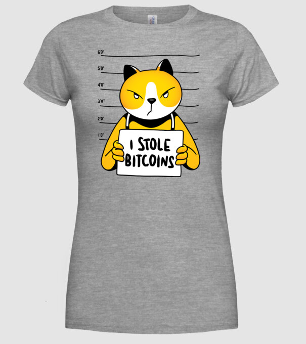 Pisică hoață Bitcoin model gri pe tricou