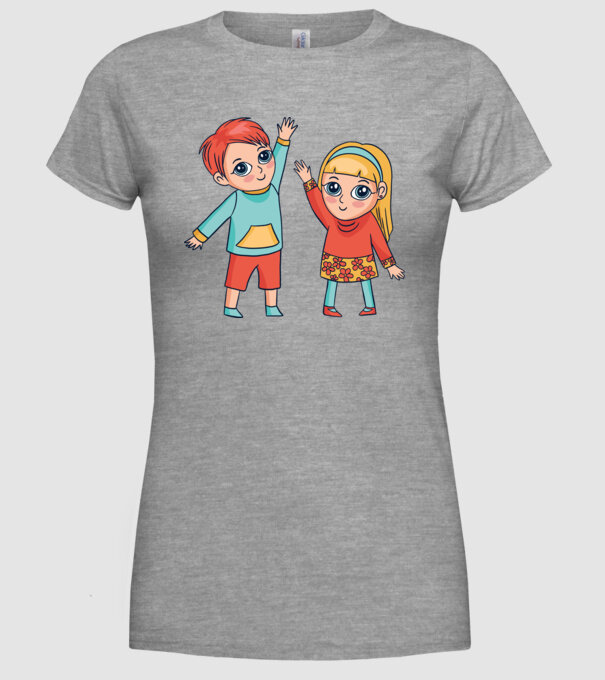 Copii fericiți model gri pe tricou
