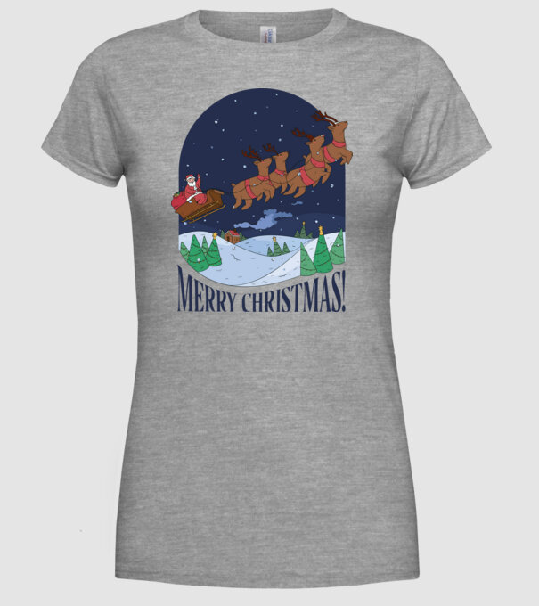 Crăciun Fericit Moș Crăciun cu reni model gri pe tricou