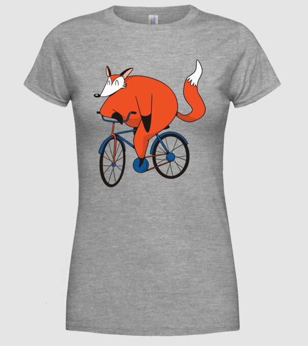 Vulpe cu bicicletă model gri pe tricou