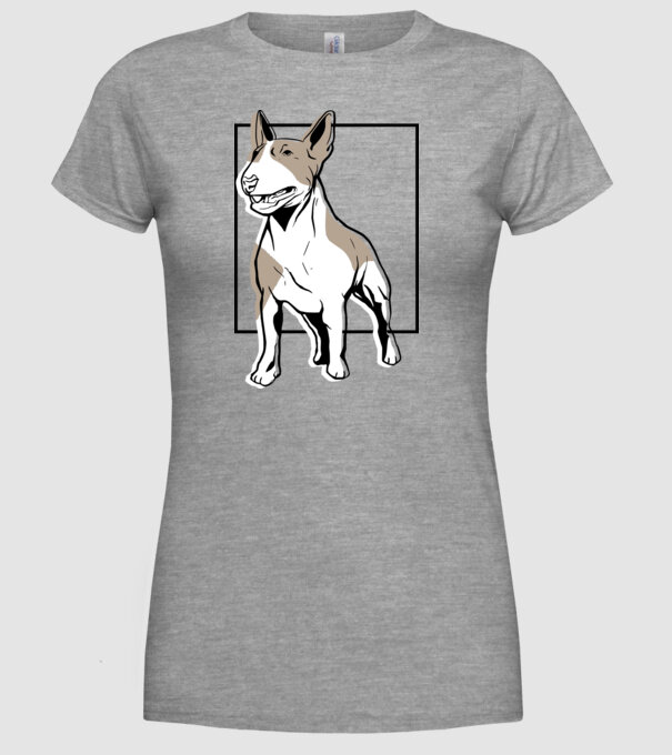 Tricou cu Câine Bull Terrier model gri pe tricou