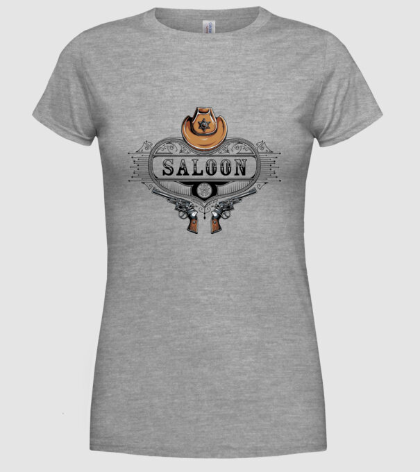Cowboy saloon western model gri pe tricou