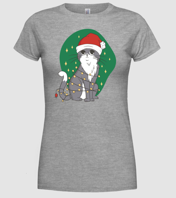 Pisică drăguță de Crăciun model gri pe tricou