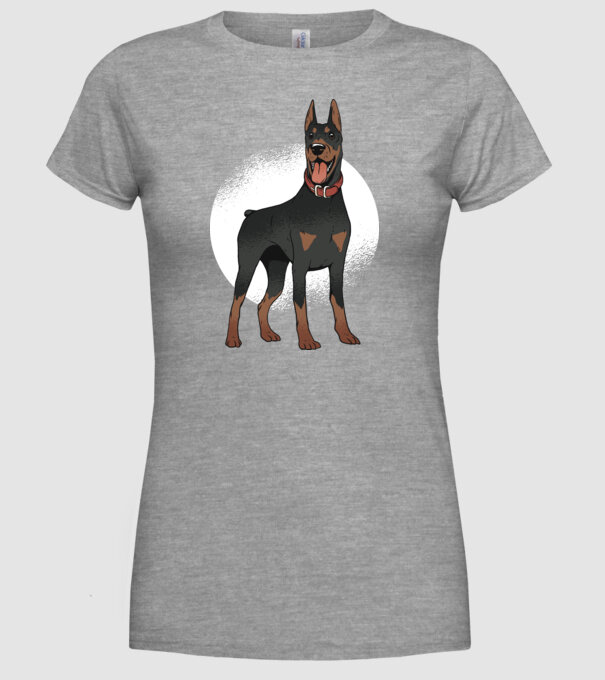 Tricou cu câine dobermann model gri pe tricou