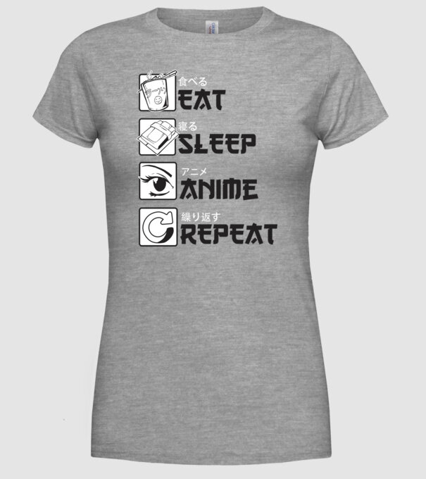 Eat Sleep Anime Repeat model gri pe tricou