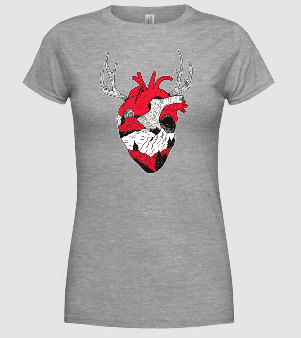 Inimă pădure model gri pe tricou