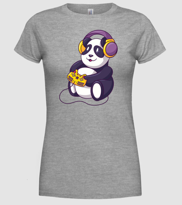 Gamer Panda model gri pe tricou
