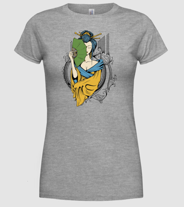 Geisha cu evantai 2 model gri pe tricou