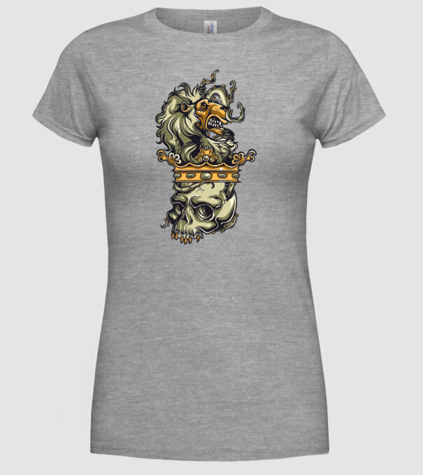 Half Lion Half Skull model gri pe tricou