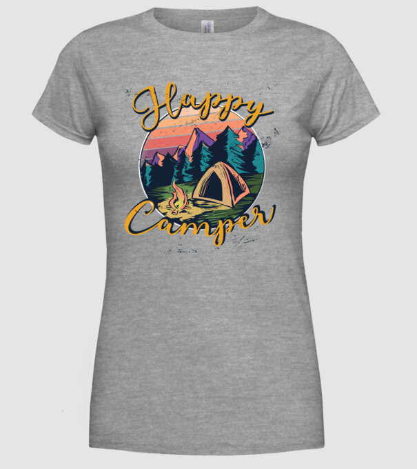 Happy Camper tricou camping model gri pe tricou