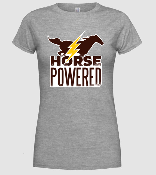Horse Powered Cal-putere tricou călăreț model gri pe tricou