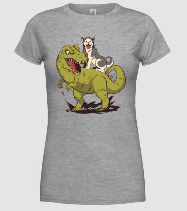 Dinozaur Husky model gri pe tricou