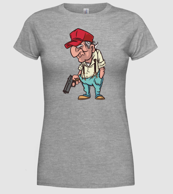 Bătrân cu armă model gri pe tricou