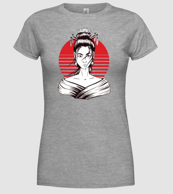 Geisha japoneză model gri pe tricou