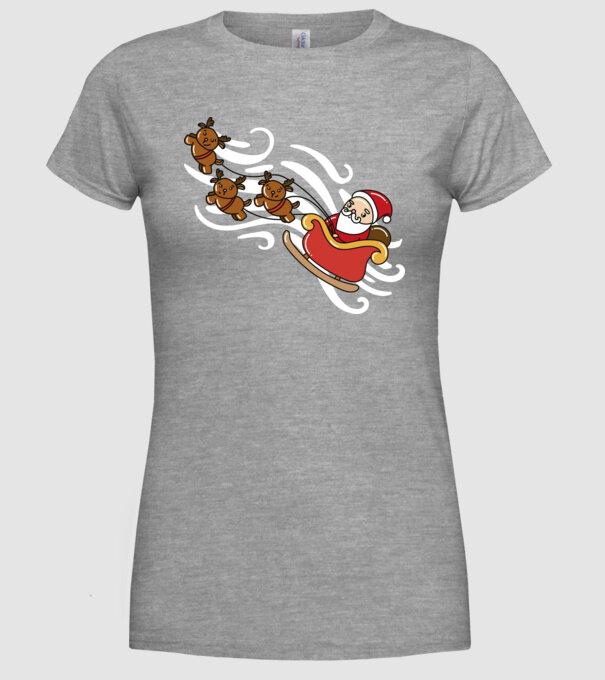 Kawaii sanie Moș Crăciun model gri pe tricou