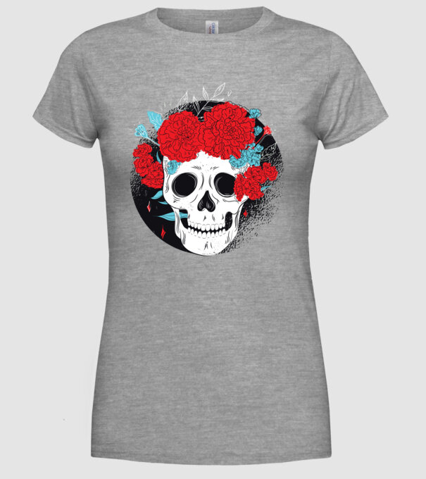 Craniu cu flori model gri pe tricou