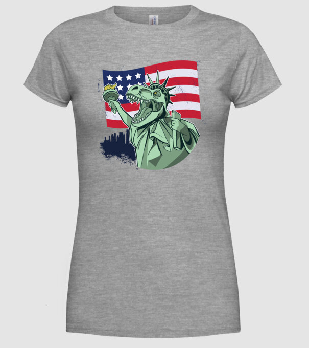 Liberty-Rex SUA Dinozaur model gri pe tricou
