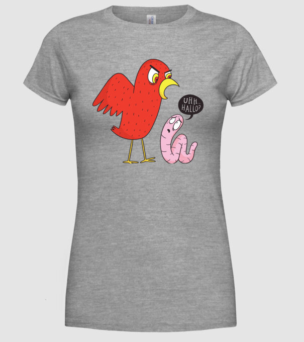 Pasăre cu vierme model gri pe tricou