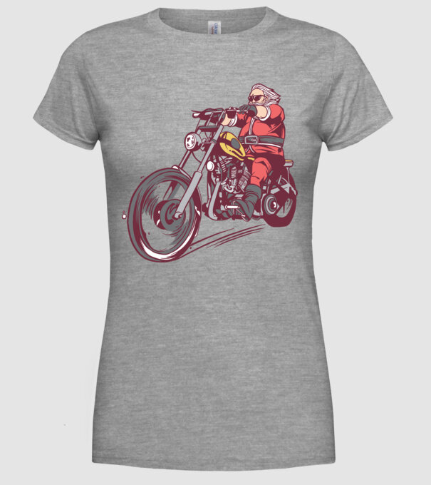 Moș Crăciun motociclist model gri pe tricou