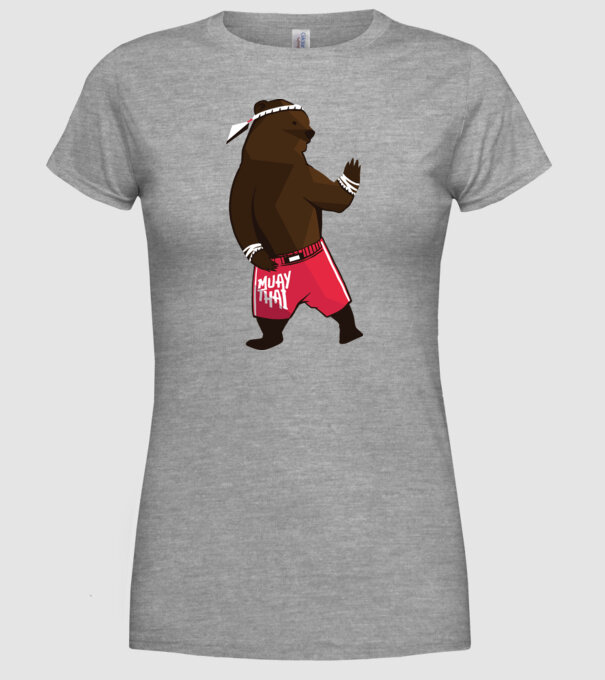 Urs Muay Thai model gri pe tricou