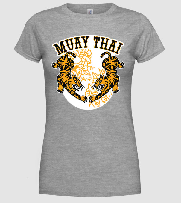 Tigri Muay Thai model gri pe tricou