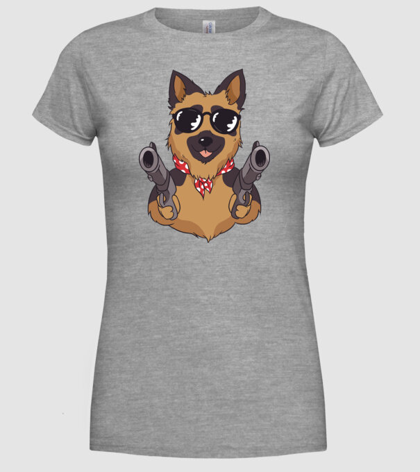 Ciobănesc german cu armă model gri pe tricou