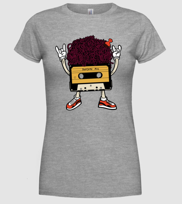 Casetă retro cu păr afro model gri pe tricou