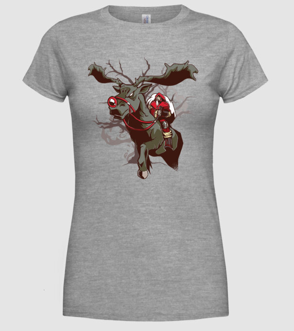 Cavaler Moș Crăciun pe ren model gri pe tricou