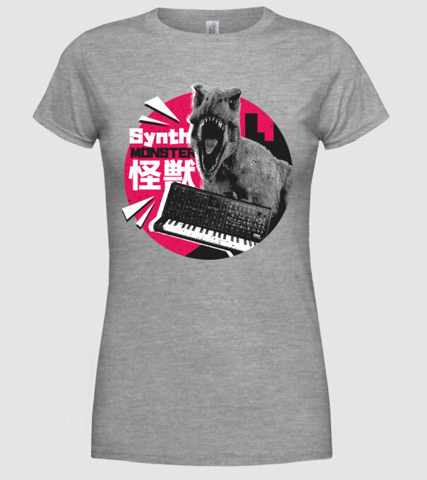 Dinozaur sintetizator model gri pe tricou