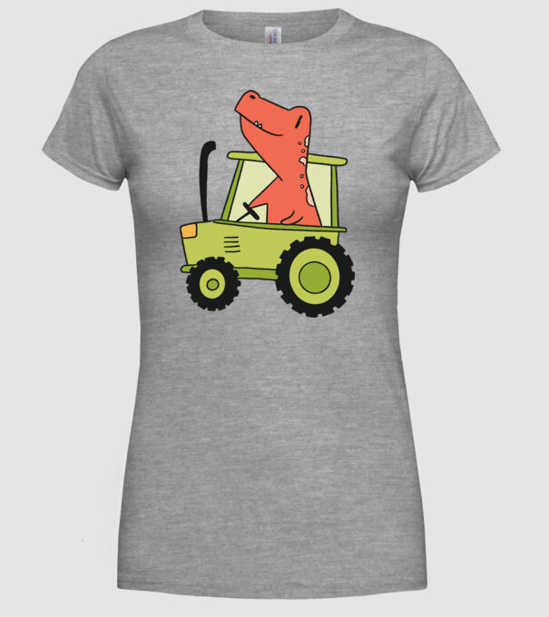 Tractor dinozaur model gri pe tricou