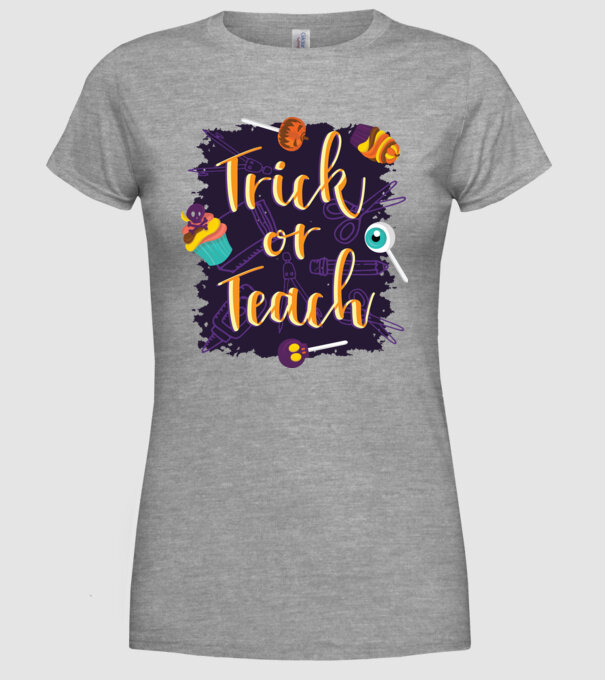 Trick or Teach Halloween pentru profesori model gri pe tricou