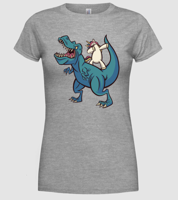 Unicorn DAB T-rex model gri pe tricou