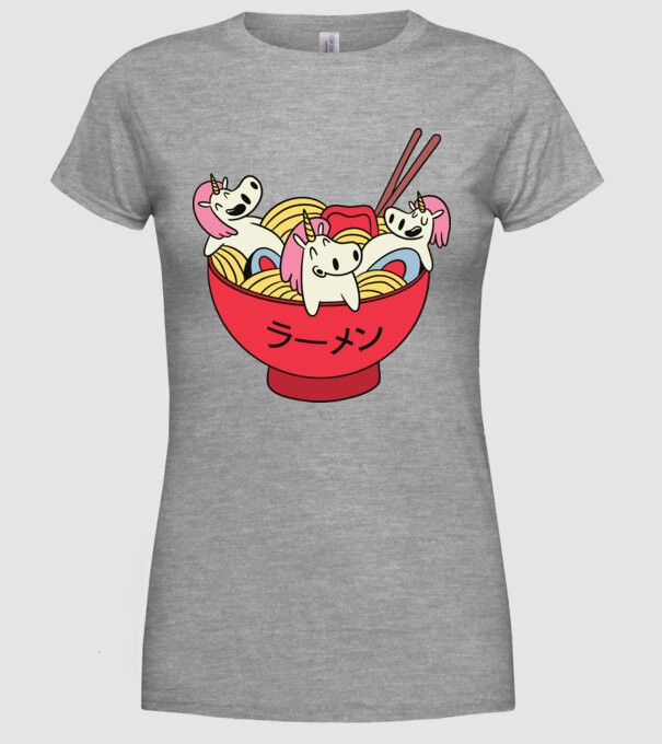 Unicorn Ramen model gri pe tricou