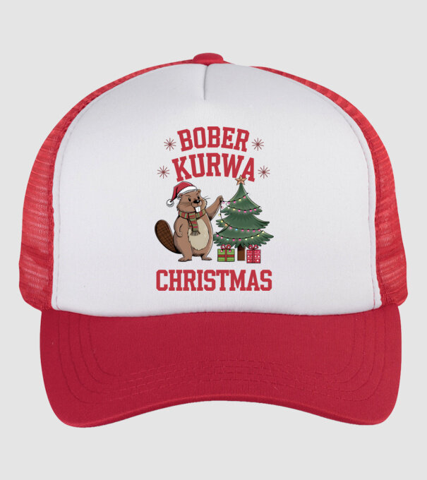 Bober Kurwa Christmas 3 model alb/roșu pe tricou