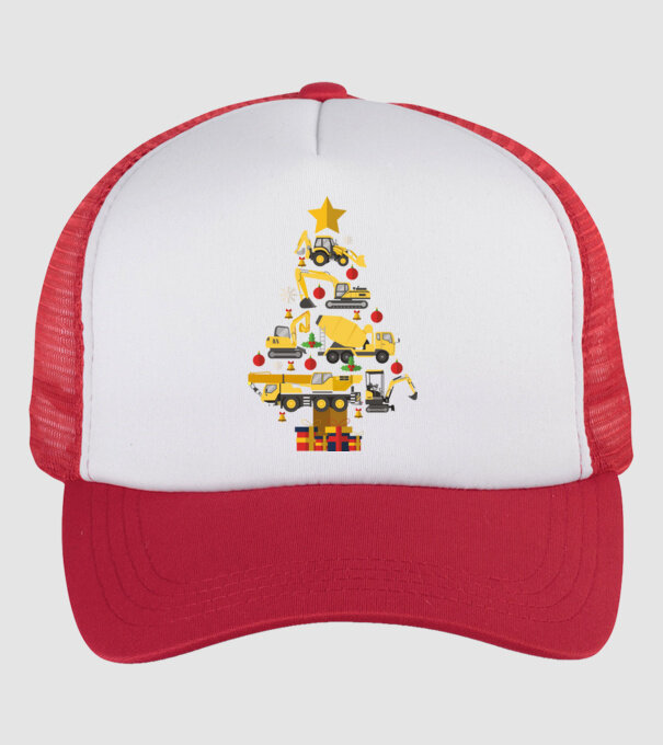 Construcția vehiculului pom de Crăciun model alb/roșu pe tricou