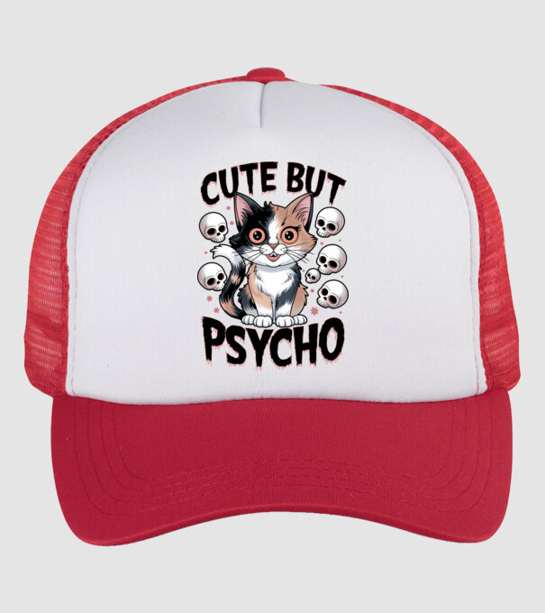 Cute, but Psycho pisică Alb model alb/roșu pe tricou