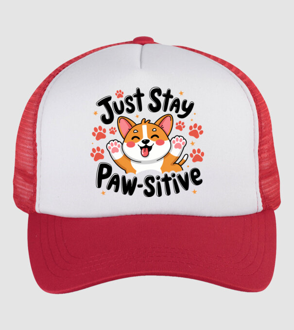 Just Stay Paw-sitive Alb model alb/roșu pe tricou