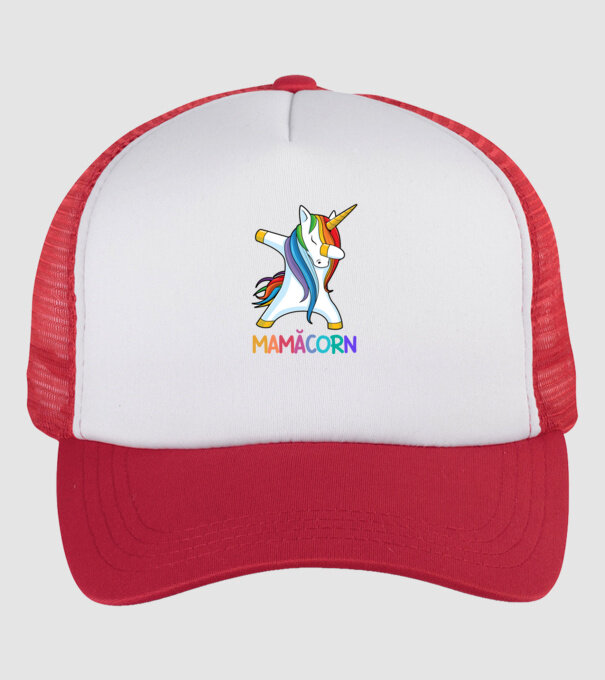 mamăcorn model alb/roșu pe tricou