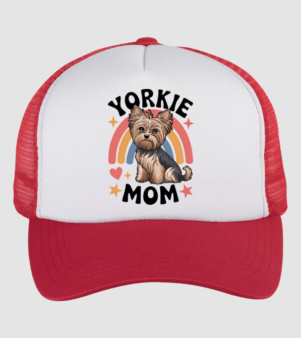 Yorkie Mom Alb model alb/roșu pe tricou