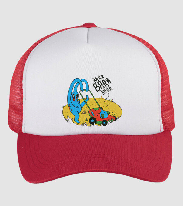 Alien cu Mașină de tuns iarba model alb/roșu pe tricou