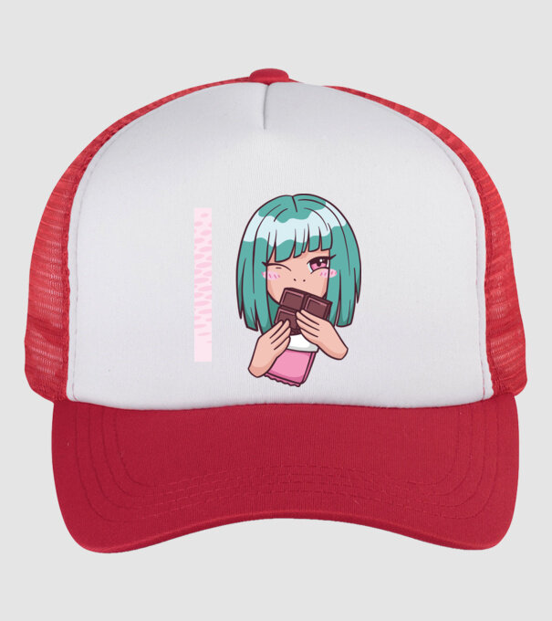 Anime fată cu ciocolată model alb/roșu pe tricou