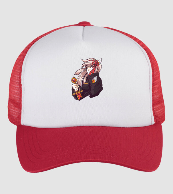 fată Anime cu sabie model alb/roșu pe tricou