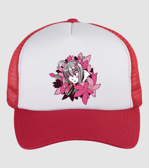 Anime fată printre flori model alb/roșu pe tricou