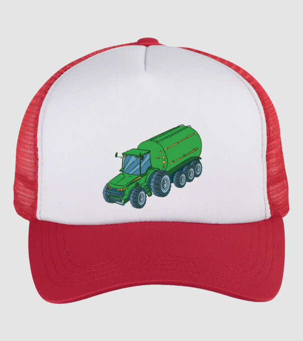Tractor de recoltare model alb/roșu pe tricou